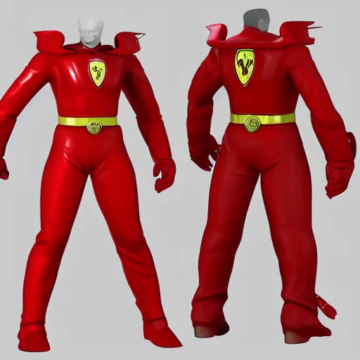 Prompt: Tokusatsu character based on Ferrari, red body, Ferrari logo on it's chest, unreal engine, 3D model