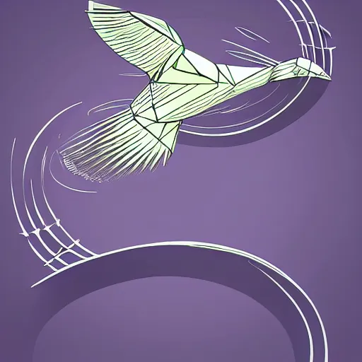 Image similar to an art nouveau design of low poly birds flying in an ink spiral, ink, line art, simple shapes