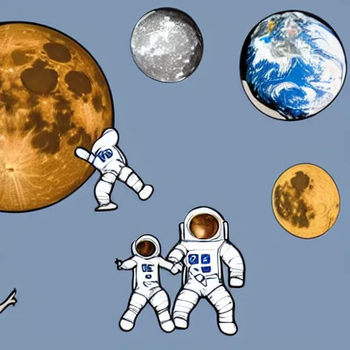 Prompt: create a illustration of group of astronaut seeing earth from the moon