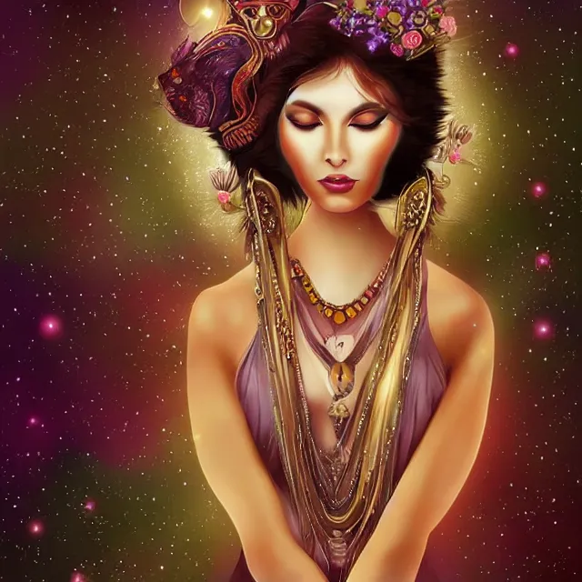 Image similar to the goddess of cats, beautiful, digital art