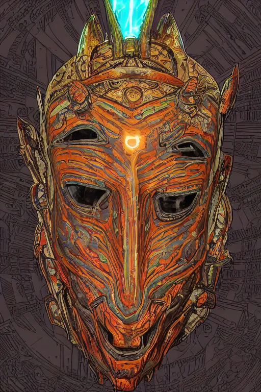 Image similar to tribal vodoo mask eye radiating a glowing aura global illumination ray tracing hdr fanart arstation by ian pesty and katarzyna da „ bek - chmiel that looks like it is from borderlands and by feng zhu and loish and laurie greasley, victo ngai, andreas rocha, john harris wooly hair cut feather stone