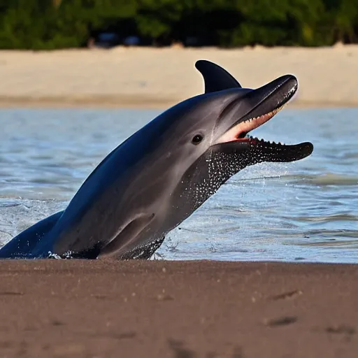 Prompt: dolphin wearing a bulletproof vest with a cuban cigar in his mouth on a beach in siberia