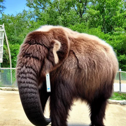 Prompt: real picture of baby wooly mammoth highly detailed in a zoo