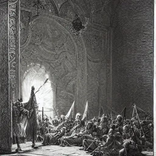 Image similar to big opened book, open book page, don quixote leave the book, cinematic romantic magical masterpiece, by gene wolfe, highly detailed painting by gustave dore