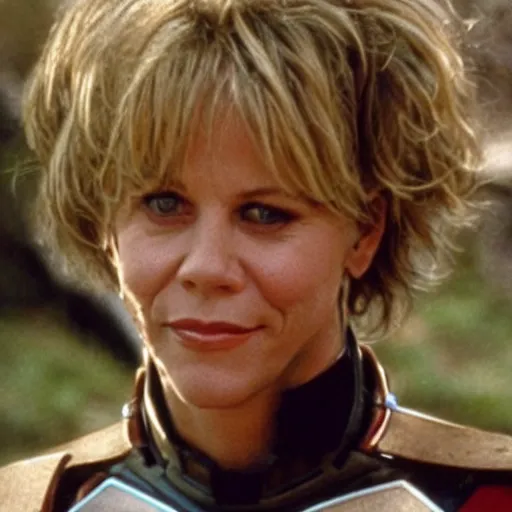 Prompt: Meg Ryan is a soldier fighting in the battlefield dressed as a power ranger