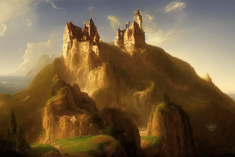 Image similar to a german castle on the cliff, by thomas cole, trending on artstation