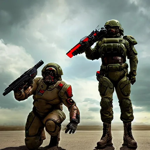 Image similar to doom slayer as american soldier, photography