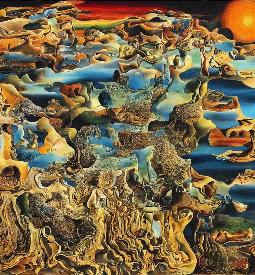 Image similar to the world between death and life, surrealistic extremely detailed painting, by damien gilley and salvador dali