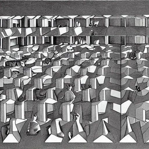 Image similar to high school, mc escher painting