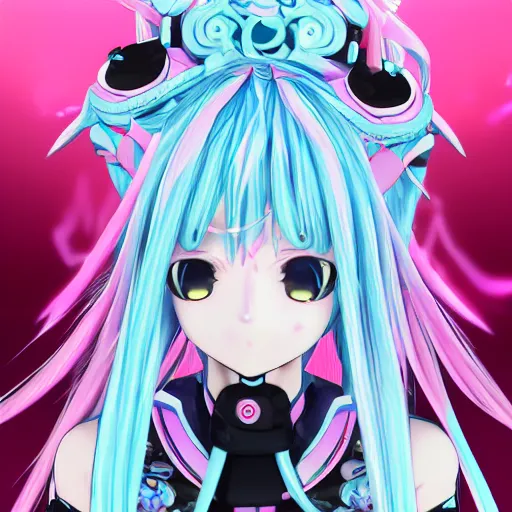 Prompt: stunningly beautiful megalomaniacal omnipotent anime asi goddess junko enoshima with symmetrical perfect face and porcelain skin, pink twintail hair and cyan eyes, traps you inside her inescapable full dive vr prison and teasing you, hyperdetailed, digital art from danganronpa, unreal engine 5, 2 d anime style, 8 k