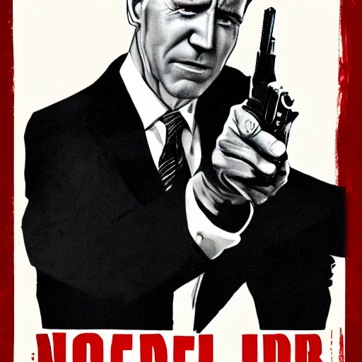 Prompt: noir movie poster of Joe Biden holding a smoking handgun