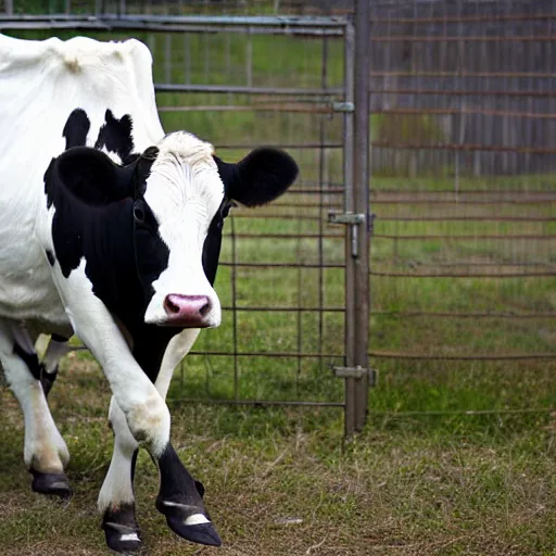 Prompt: cow escaping a cage