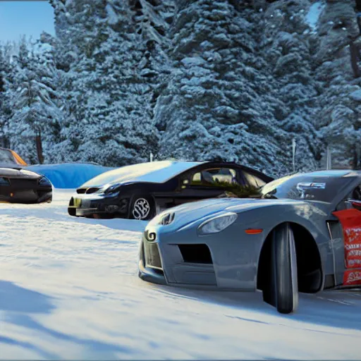 Image similar to promotional screenshot of forza horizon videogame set in antarctica