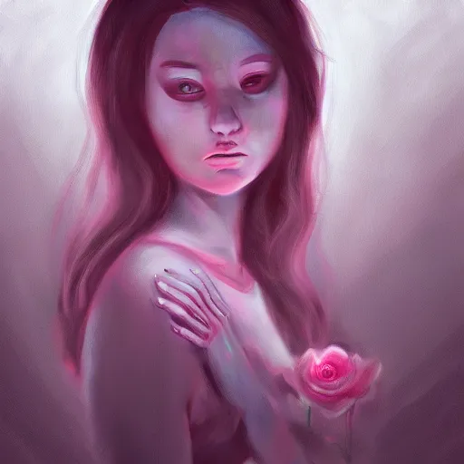 Image similar to 💀🌸🌹, peaceful, digital painting, soft lights