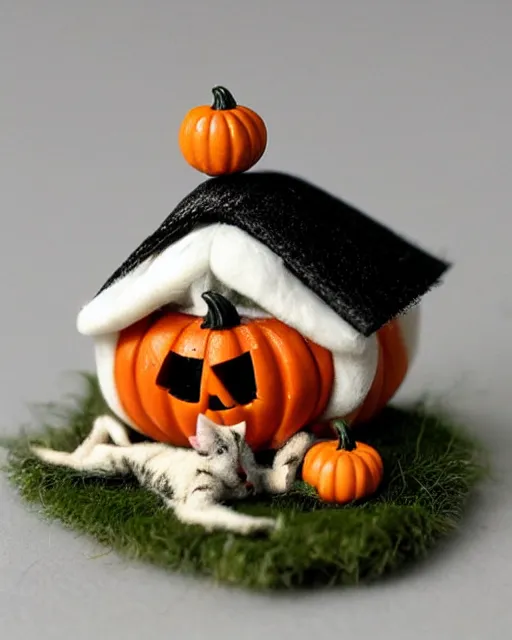 Image similar to photograph of a calico critter miniature toy cute halloween house