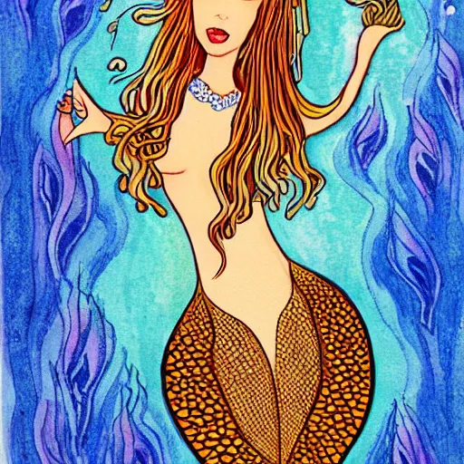 Image similar to beautiful mermaid, in the style of richard harper