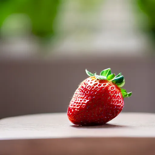 Image similar to high quality presentation photo of a strawberry painted in gold, photography 4k, f1.8 anamorphic, bokeh, 4k, Canon, Nikon