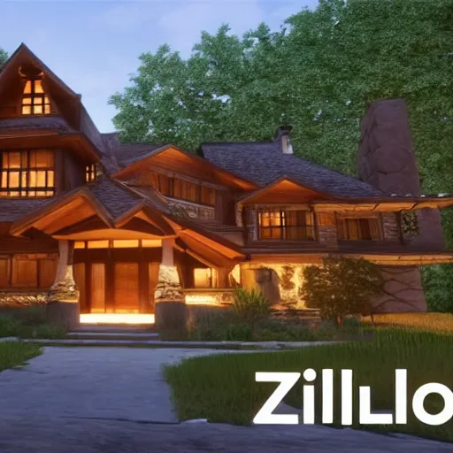 Image similar to Peaceful wooden mansion, unreal engine 5 tech demo, zillow interior, golden hour, living room, cozy, Frank Lloyd Wright ((Studio Ghibli))