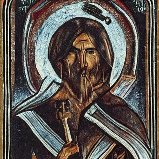 Image similar to Alexandr Abdulov portrayed in an infernal cultist icon