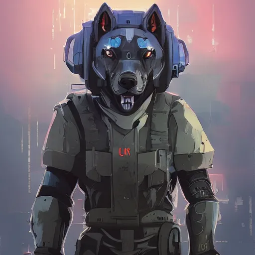 Prompt: cyber dog panzerwolf from steel, by ian pesty and alena aenami