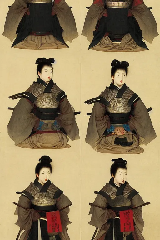 Image similar to a set of high - tech japanese samurai armor, by bouguereau