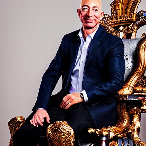 Image similar to A photo of jeff bezos the barbarian sitting on his throne, award winning photography, sigma 85mm Lens F/1.4, perfect faces