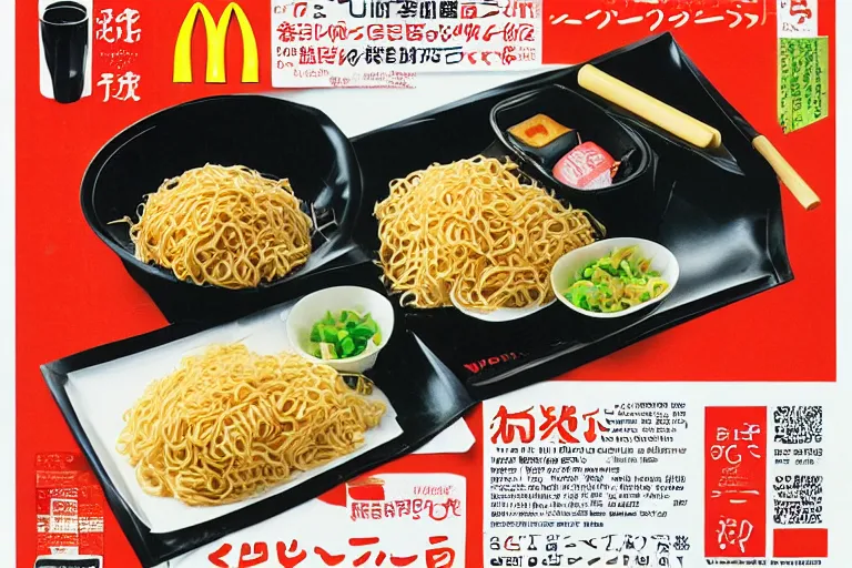 Prompt: mcdonald's yakisoba meal, in 1 9 9 5, y 2 k cybercore, advertisement photo