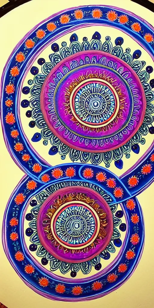 Image similar to a very intricate mandala half painted