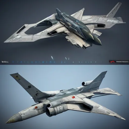 Image similar to cyberpunk concept inspired military jet, futuristic look, highly detailed body, very expensive, photorealistic camera shot, bright studio setting, studio lighting, crisp quality and light reflections, unreal engine 5 quality render