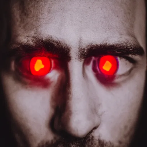 Prompt: a man with red glowing eyes