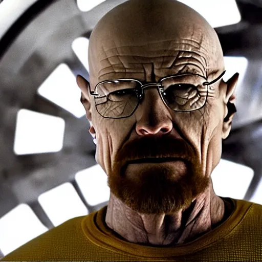 Prompt: Film still of Walter White in cybernetic battle armor in new futuristic futuristic Breaking Bad movie, highly detailed, 4k