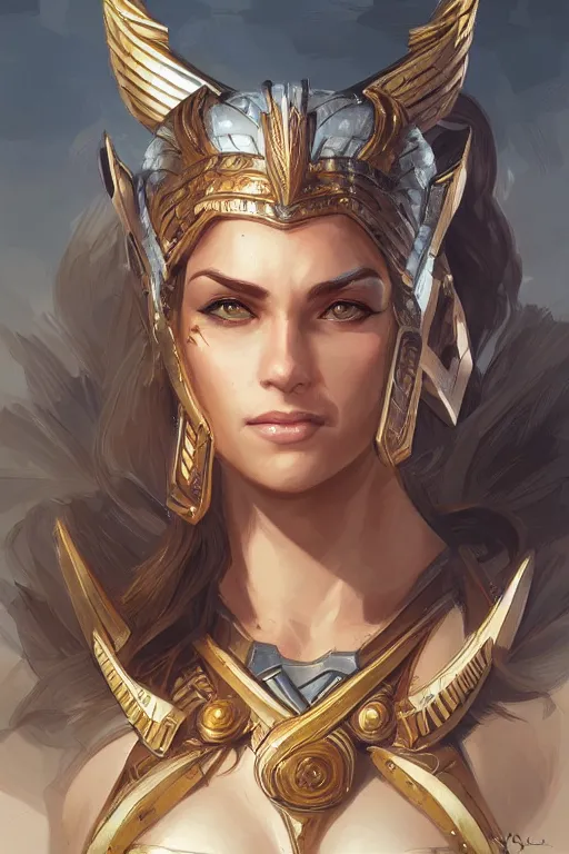 Image similar to amazon valkyrie athena, d & d, fantasy, portrait, highly detailed, headshot, digital painting, trending on artstation, concept art, sharp focus, illustration, art by artgerm and greg rutkowski and magali villeneuve