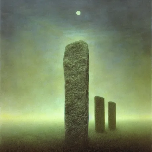 Prompt: arm reaching out of thick fog, 6 stelae floating across the sky, 6 stelae floating across the sky, zdzislaw beksinski