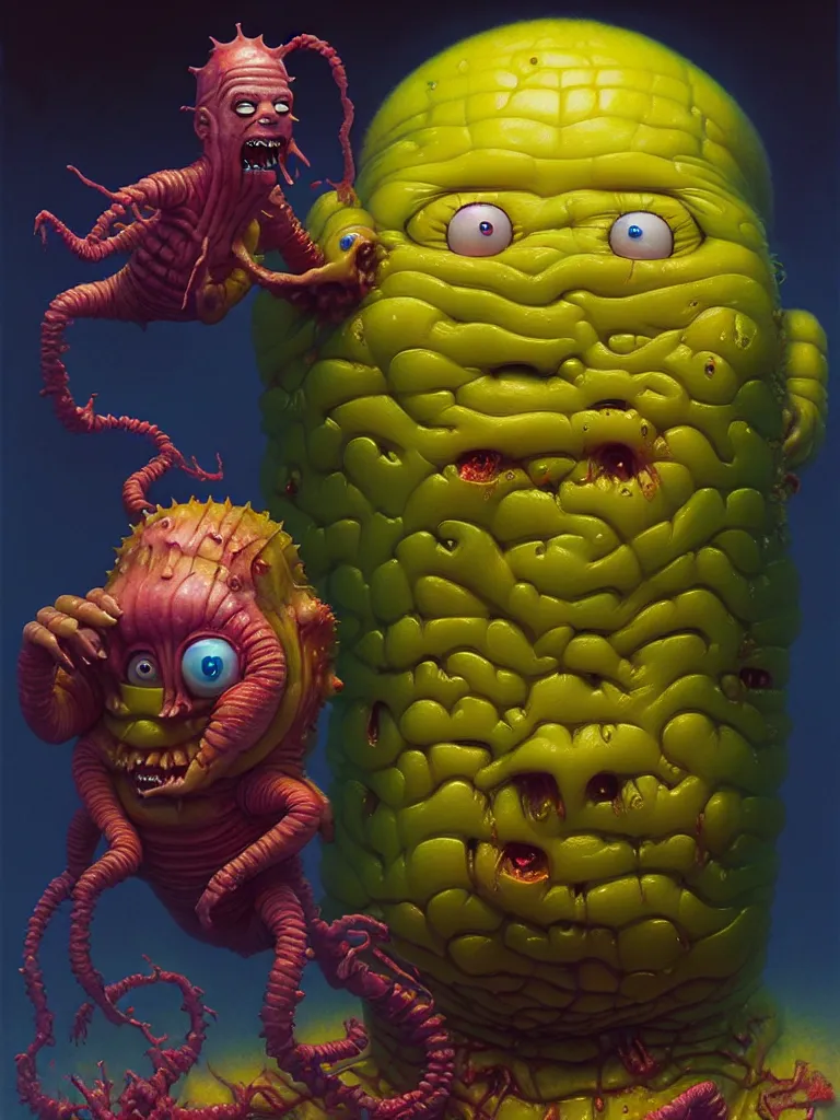 Image similar to hyperrealistic rendering, fat smooth john carpenter flesh monster spongebob by donato giancola and greg rutkowski and wayne barlow and zdzisław beksinski, product photography, action figure, sofubi, studio lighting, colored gels, colored background