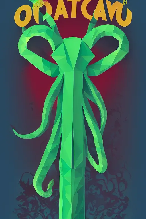 Image similar to a movie poster for the film (green octopus) by Tom Whalen, low poly, award winning creature portrait, fantasy, artstation