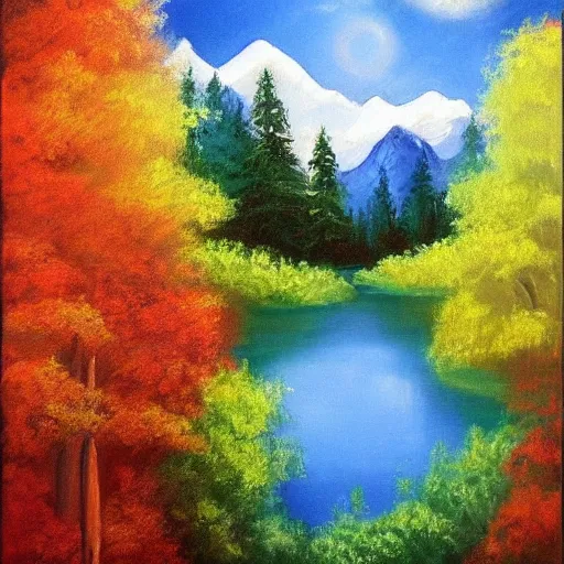 Prompt: ' a world at peace'- a painting by bob ross