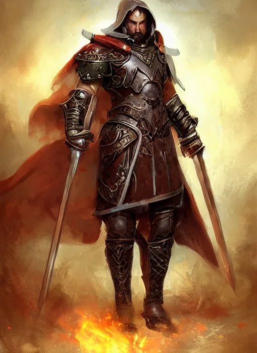 Image similar to human cleric in plate male armor painted by raymond swanland