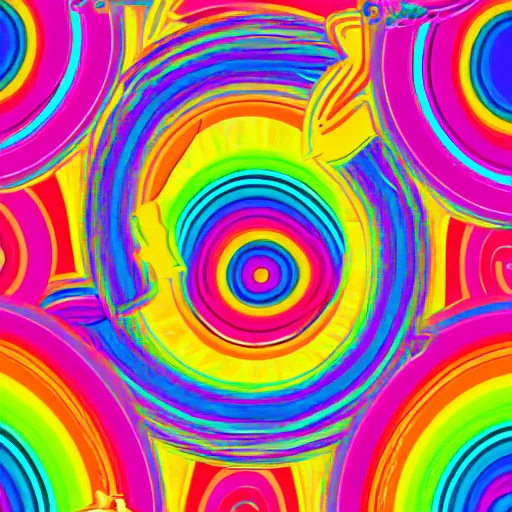 Prompt: lisa frank psychedelic rainbow wallpaper illustration flat 2d, 8k, vibrant