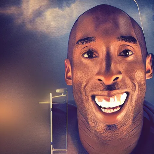 Image similar to selfie of kobe bryant in a helicopter, smoke around him, 8k resolution, hyper detailed, realistic face, shot in the air