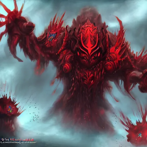 Image similar to Abyssal demon exalting its god. dramatic. wide angle. digital painting. trending on art station.