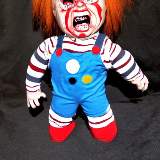 Prompt: screaming chucky doll in style of iron giant film