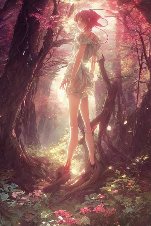 Prompt: anime key visual of a beautiful young female scarlette witch intricate, magical forest, stunning, highly detailed, digital painting, artstation, smooth, hard focus, illustration, art by artgerm and greg rutkowski and alphonse mucha