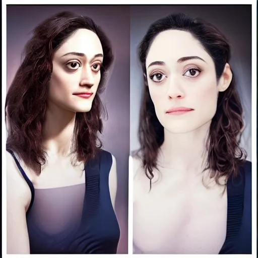 Image similar to 50 years old Emmy Rossum, realistic, photo studio, HDR, 8k, trending on artstation