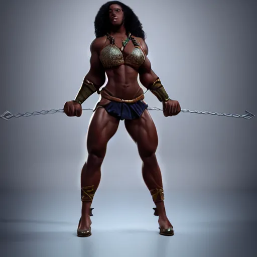 Image similar to a handsome bodybuilder viking girl with african american, clash royal style characters, unreal engine 5, octane render, detailed, cinematografic, cinema 4 d, artstation trending