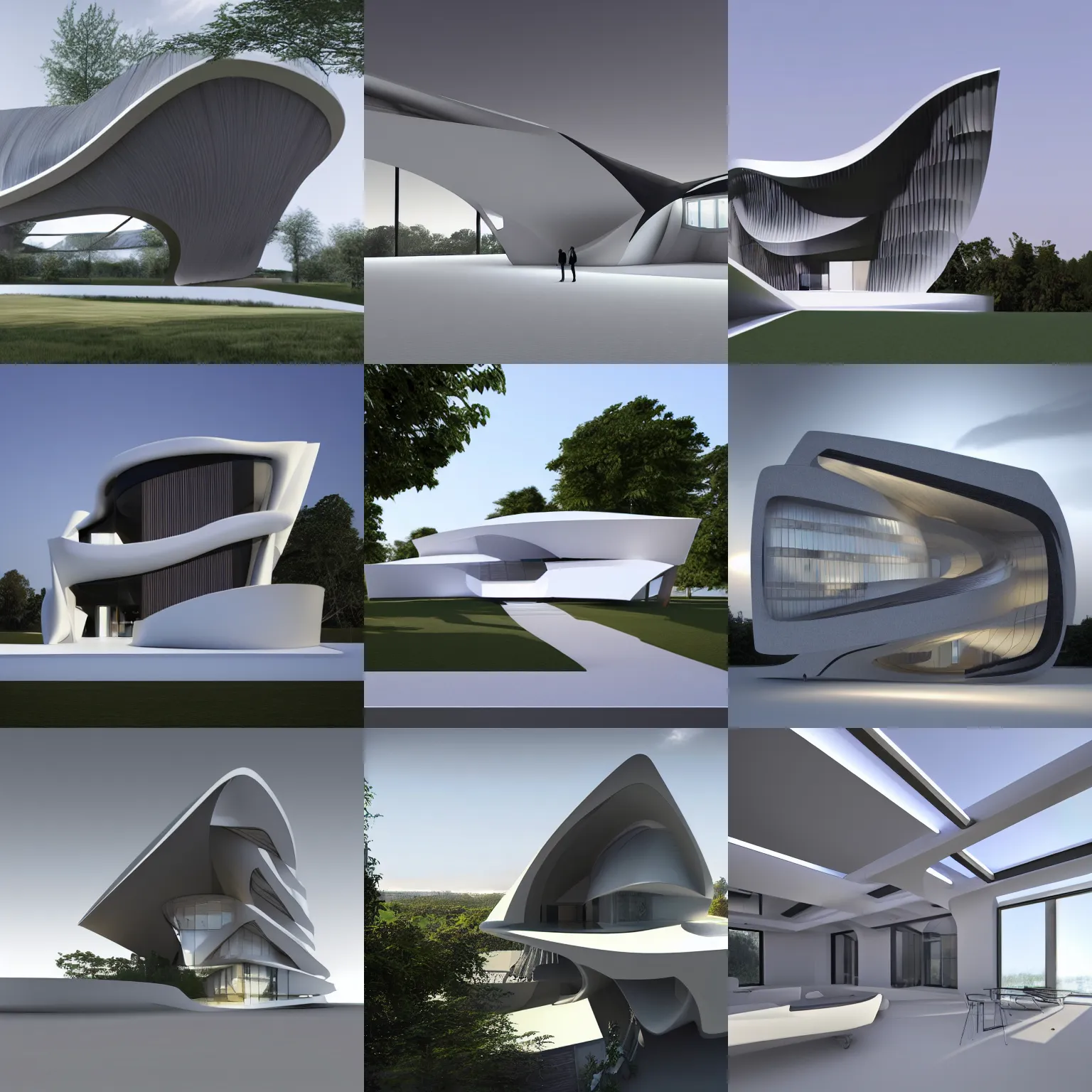 Prompt: a house by zaha hadid. corona renderer