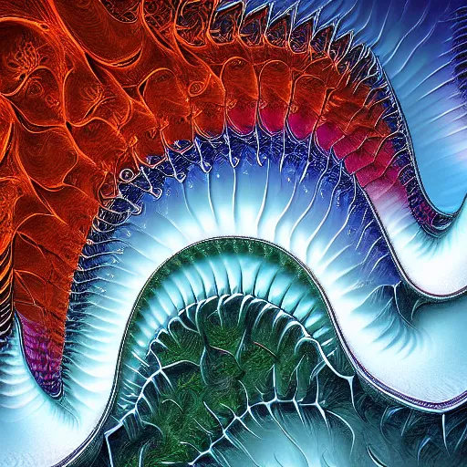 Prompt: fantasy art hyper realistic ai created interesting bizarre fractal tsunami fantastic art award winning best ultra detailed magnificent