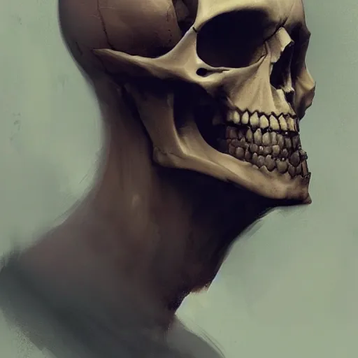 Image similar to portrait of character with a skull nose where his nose is supposed to be, by Greg rutkowski