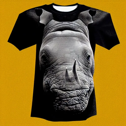 Image similar to cool teeshirt design featuring an ironic rhino