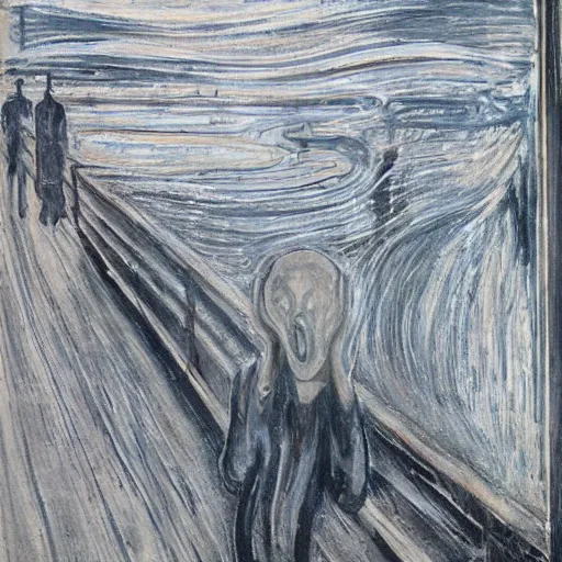 Image similar to the scream by edvard munch in the style of zdzislaw beksinski