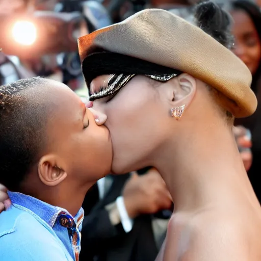 Image similar to alicia keys kisses a boy